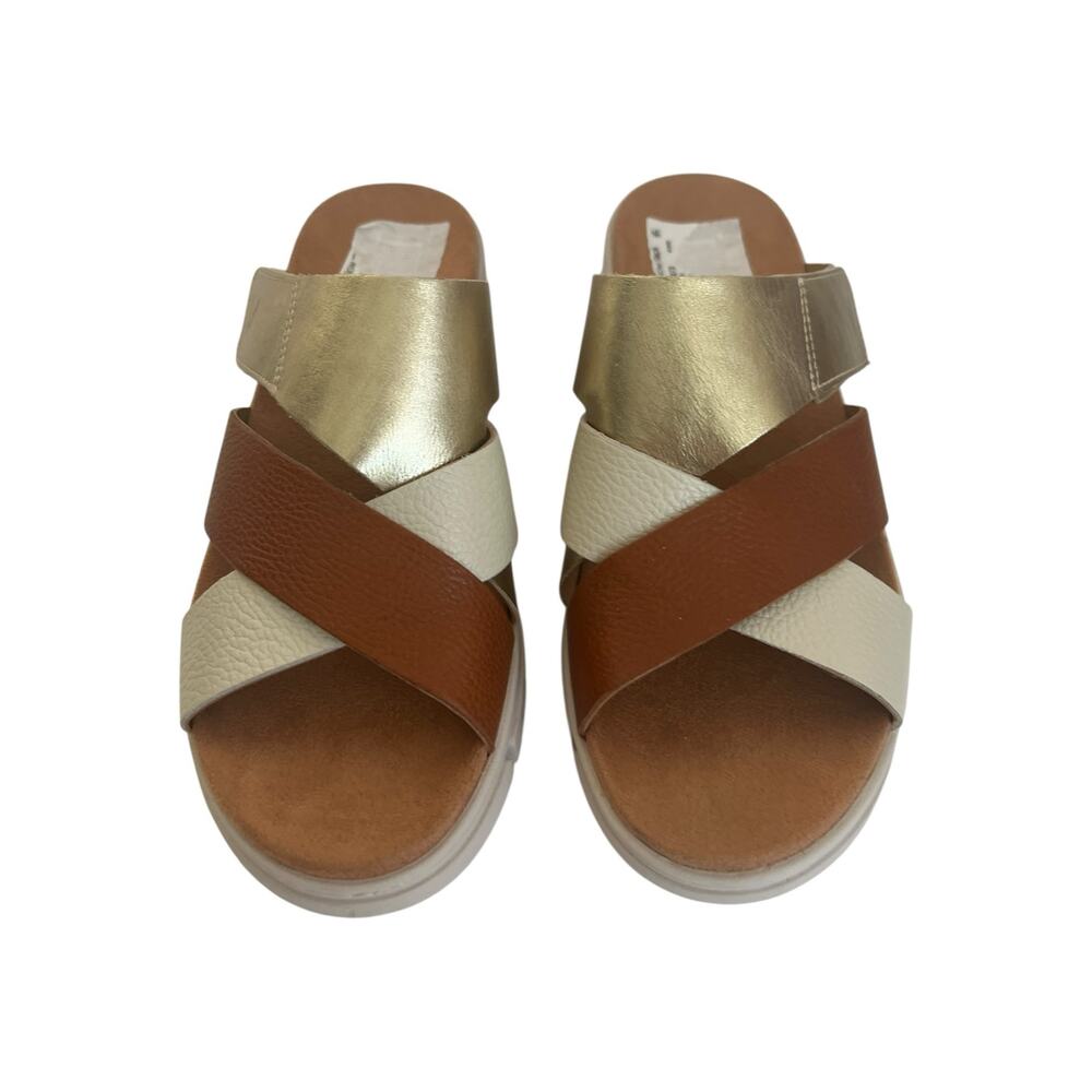 Vionic Uptown Sunset Sandal In Tan / Gold Metallic Leather Size 9 - Picture 5 of 13